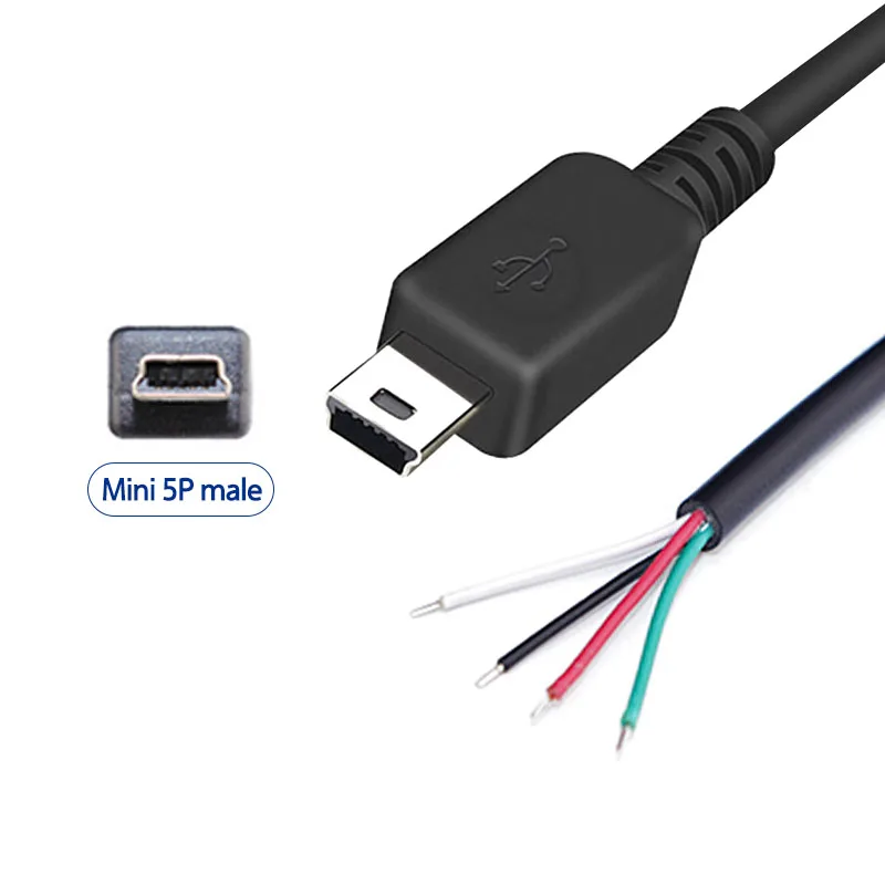 Mini 5P male 4 Core 1m Customize USB Cable Micro male to 4 Core Wire Open End (1600407146372)