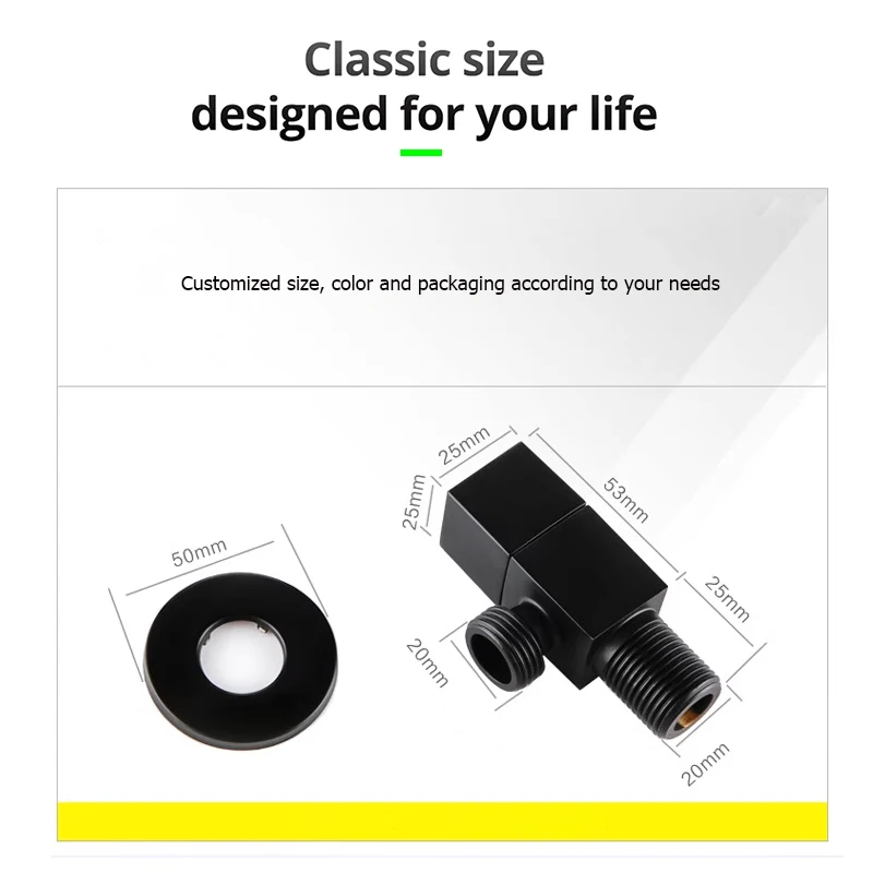 Solid Brass Square Angle Valve Brass Cheap Matte black Brushed Gold Custom Colour Angle Valve for Hotel Bathroom