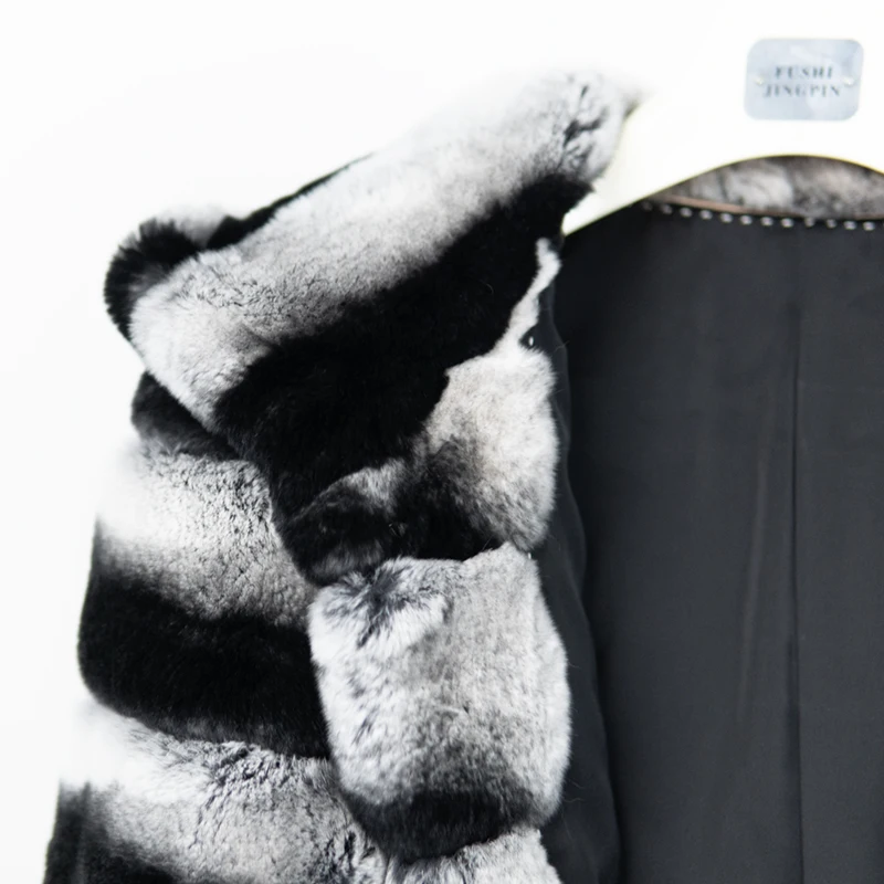 NAFA Customize Ladys Oversized Hooded Rabbit Fur Coat with Best Quality Wholesale Price Chinchilla Like