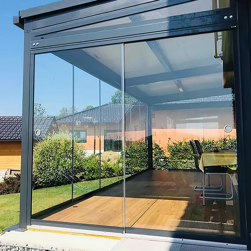 Simple Style Stand Bad Weather Like Typhoons Hurricane Gazebo Glass Door Terrace Frameless Verandah Waterproof
