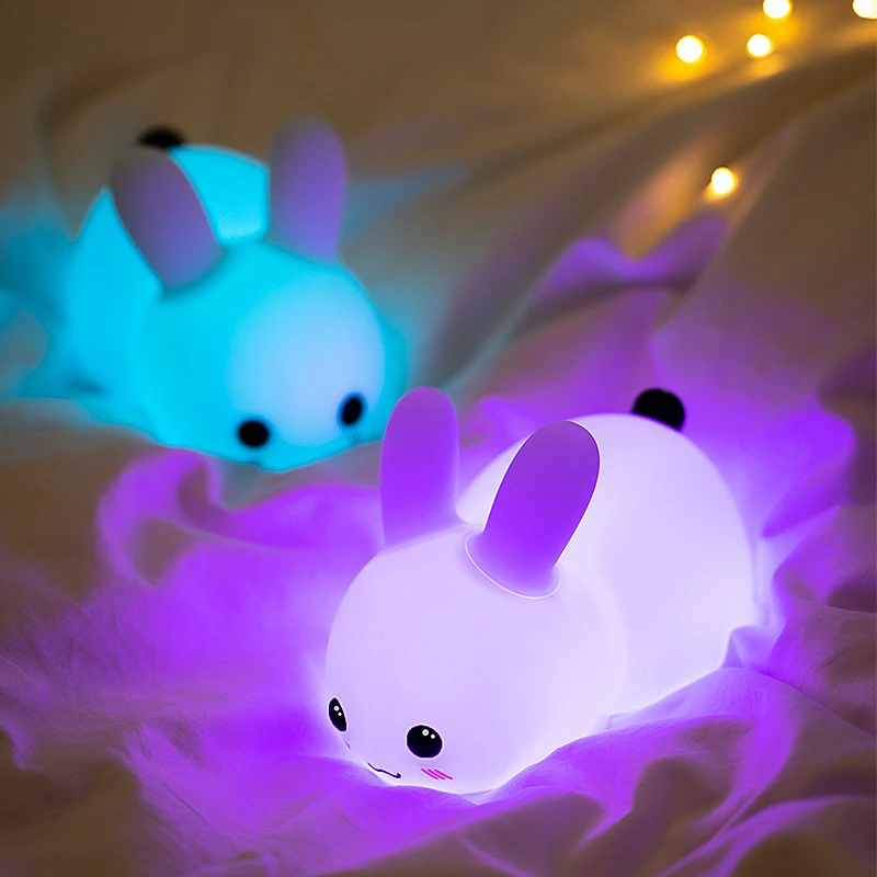 Bunny Rabbit Silicone Night Light RGB Animal Lamp for Kids Switch Power Generation DIY Feature RoHS Certified Nursery Room Use