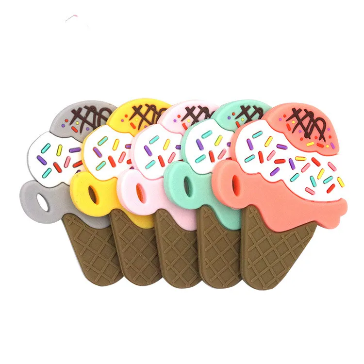 High quality non-toxic factory ice cream rubber teething teether chew toy for baby ice cream shape silicone baby teether