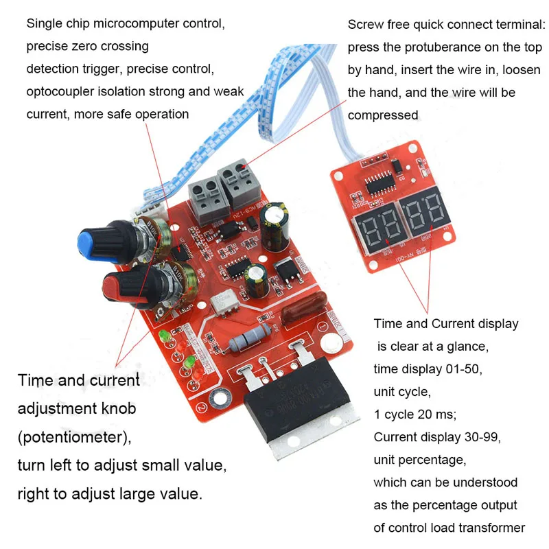 NY D01 Spot Welding Machine Control Board 40A 100A Spot Welding time And Current Controller AC 110V 220V to 9V Transformer Board