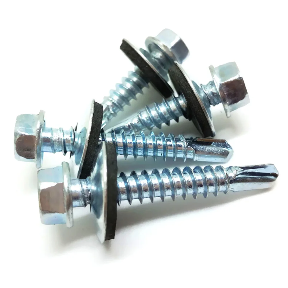 hex head drilling screw perno Carbon steel flange hex washer coating painted hexagon self drilling bolt silver white zinc plated