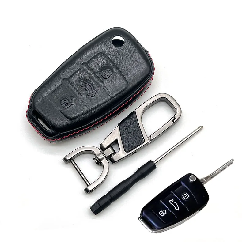 Leather Car Key Cover  for Audi C5 C6 R8 A1 A3 Q3 A4 A5 Q5 Q7 A6 S6 A7 B6 B7 B8 8V 8L TT RS RS3 S3 Keychain Holder Shell Case