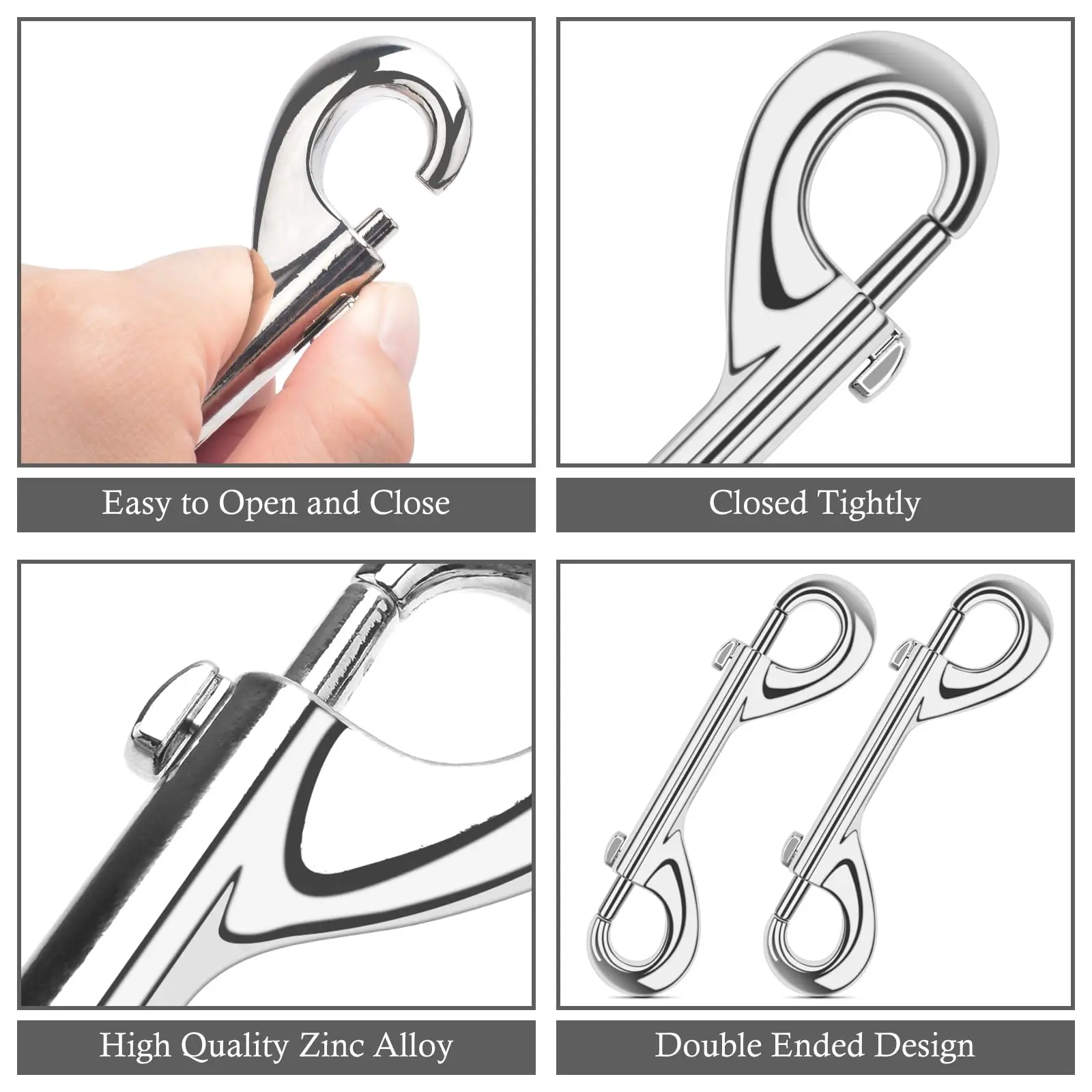 Stainless Steel Double Sided Carabiner Dual Locking Marine Spring Clips Double Ended Bolt Snap Hook