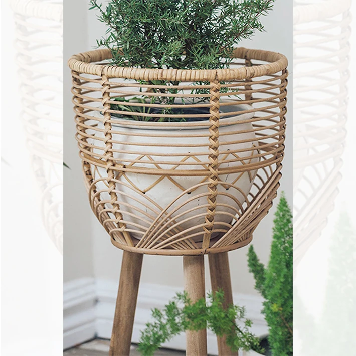 2022 Wholesale woven rattan flowerpot handmade hanging flower pots flower pots rattan eco-friendly plant pot