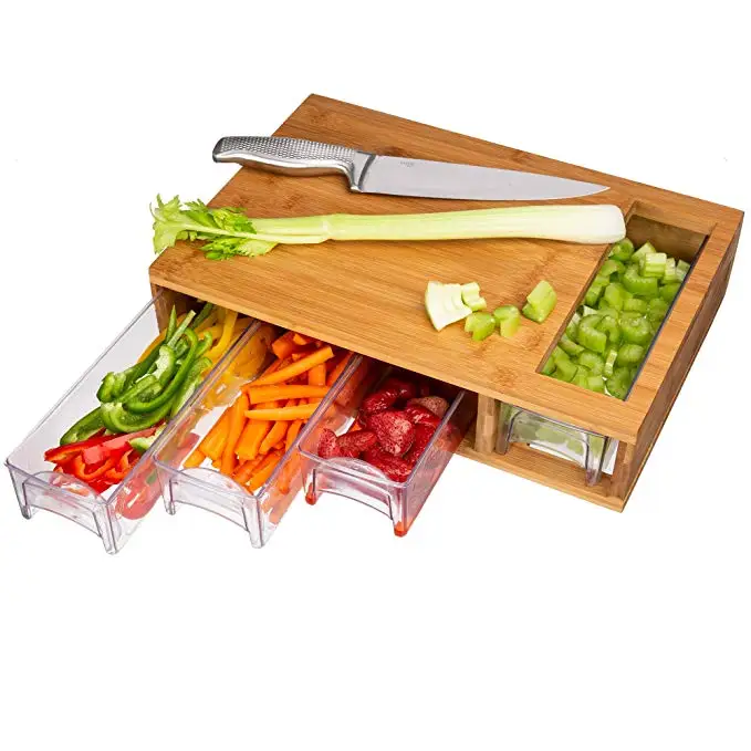 Addreen Bamboo Vegetable Chopping Blocks Cutting Board with Container Sliding Storage Artifact Kitchen Organic Wood Customized