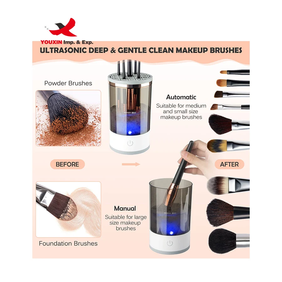 Private label automatic electric ultrasonic makeup brush cleaner and dryer machine