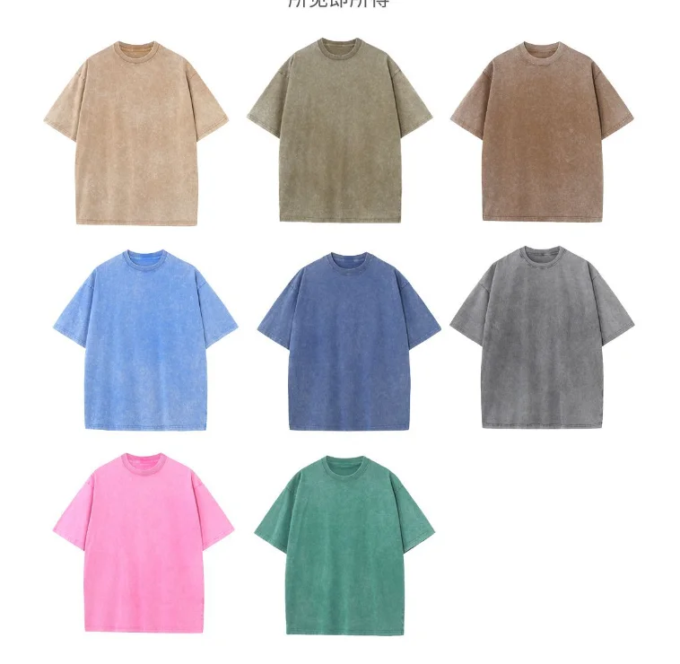 230gsm cotton acid wash vintage t shirt worn loose short sleeved T-shirt dropped shoulder unisex oversized washed tee t shirts