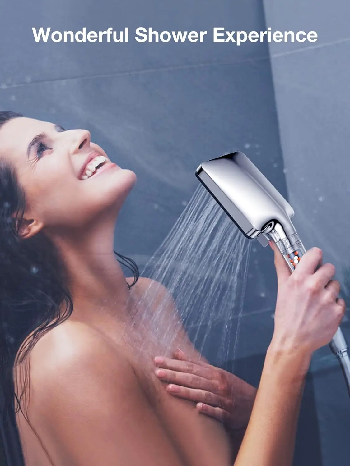 6 Jet Modes Large Powerful Flow Rain Showerhead for Low Pressure Hard Water Filter Shower Head