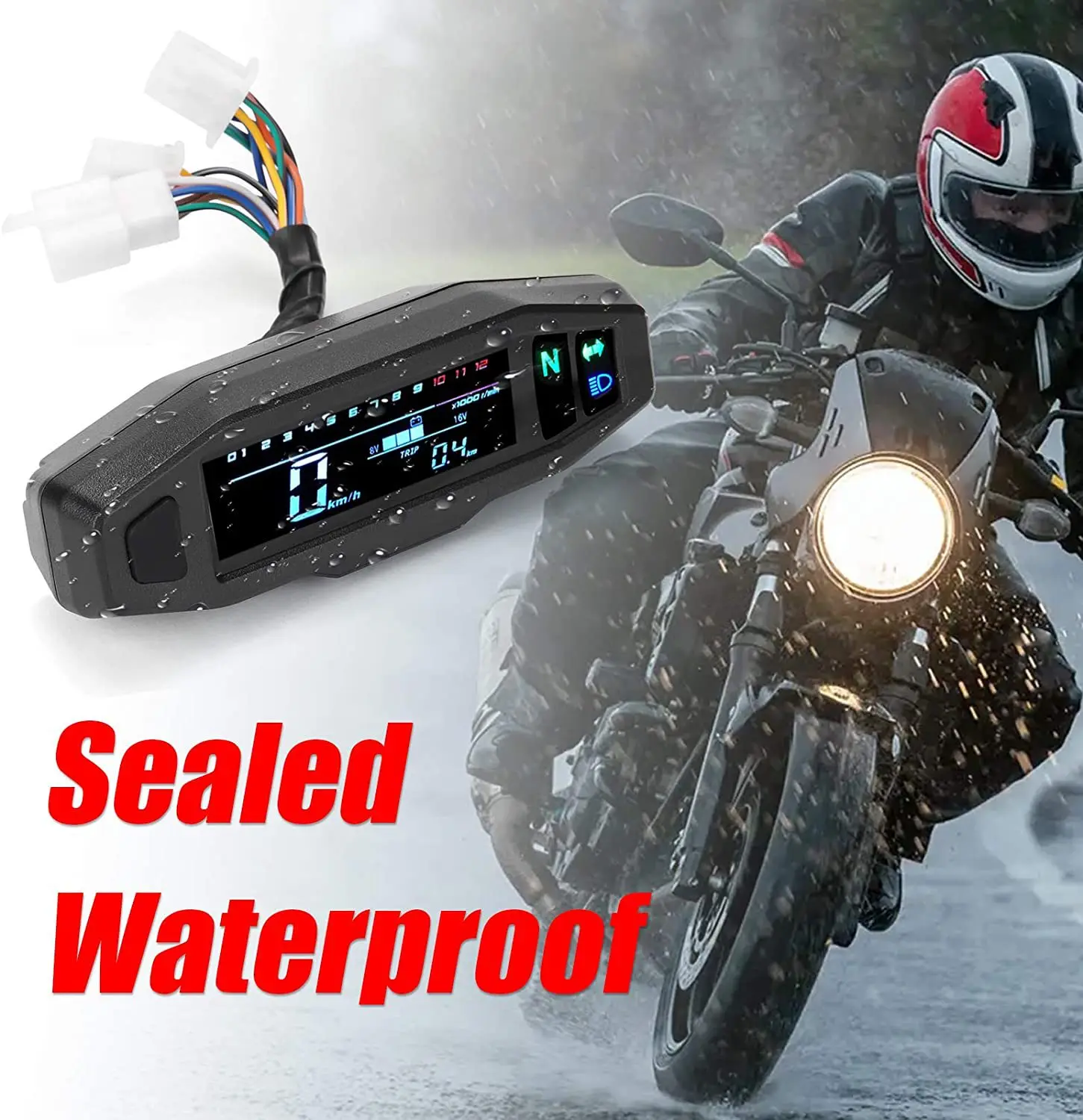 12V Universal Motorcycle Speedometer Odometer Tachometer RPM Fuel Meter Backlit LCD Digital Electric Injection Carburetor Meter