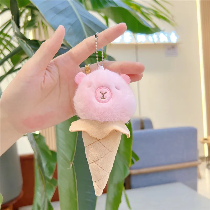 Creative 14CM Ice Cream Capybara Plush Dol keychain Toys Food Keychain kawaii Soft Stuffed plush toy Bag charm Pompom keychain