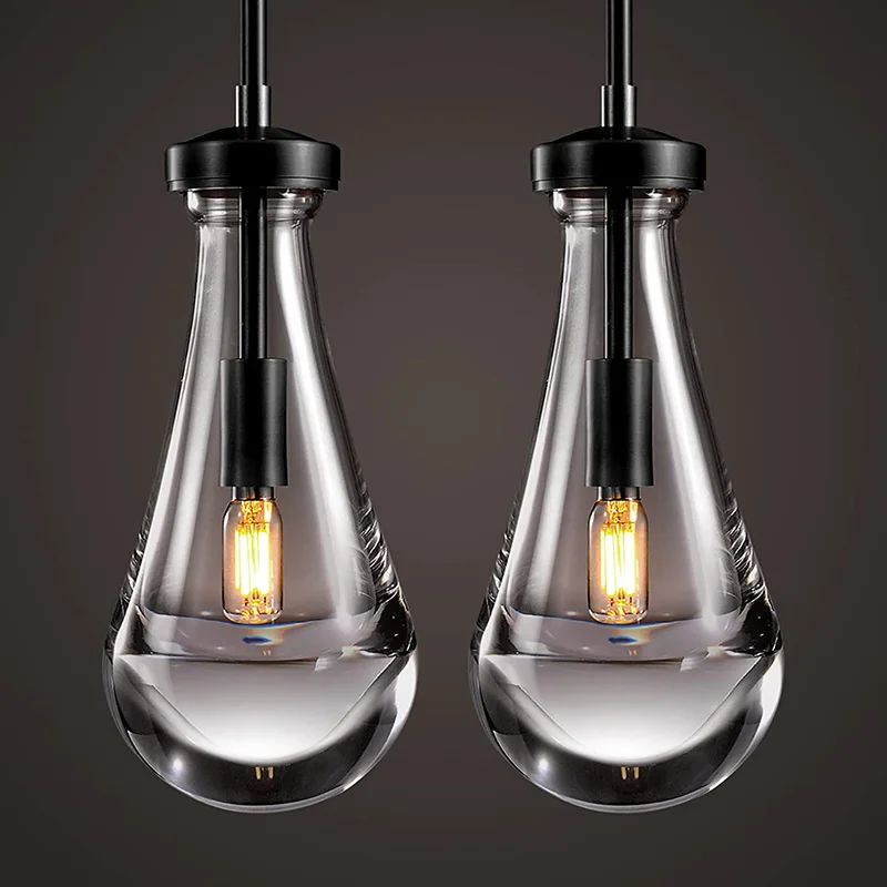 Modern Single Hanging Lamps E14 Iron Glass Raindrop Pendant Light For Dining Room Foyer Restaurant Bedroom Droplet Chandelier