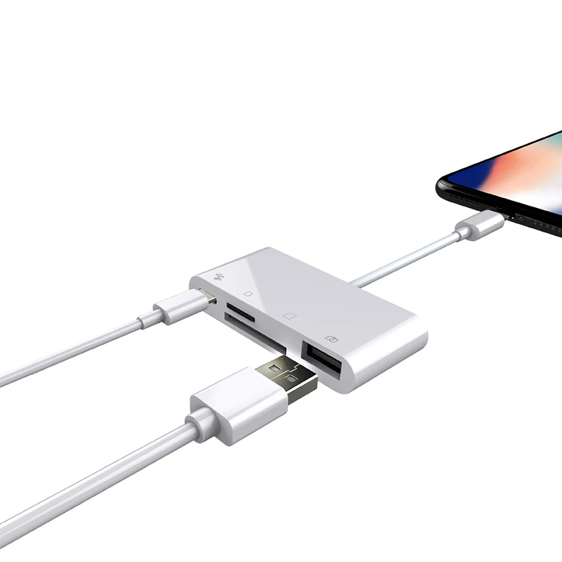 Оптовая продажа USB-кардридер с подсветкой 8 pin на USB OTG адаптер зарядным портом для iphone