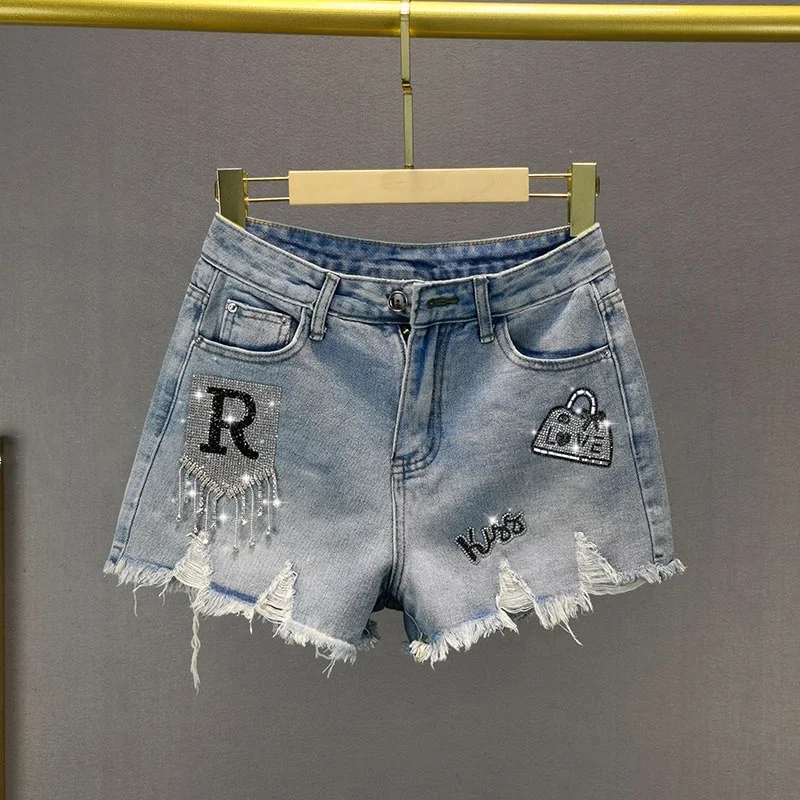 2023 Summer Brocken Hole Women Denim Summer Shorts Short Jeans Casual Bale Zipper Fly Pockets Frayed Raw Ripped Denim for Women