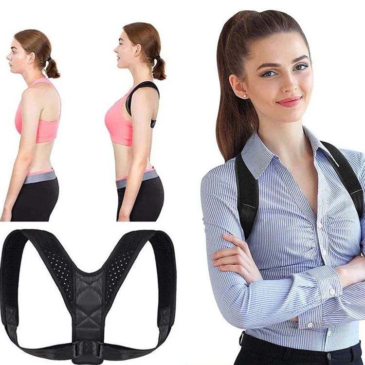 WOSWEIR Adjustable Gym Fitness Back Brace Men Women Neck Support Posture Corrector with Shoulder Protector Belt Back Care Strap
