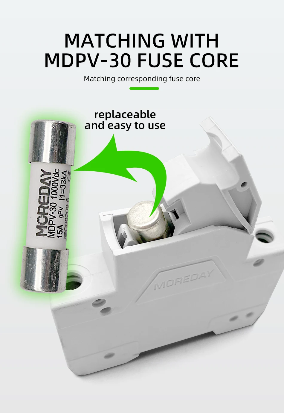 Solar PV Fuse Holder Fuse Link MDPV-32  10*38m 1P 1000V 1500V 6A 10A 15A 16A 20 25A 32A light monitor solar protect system