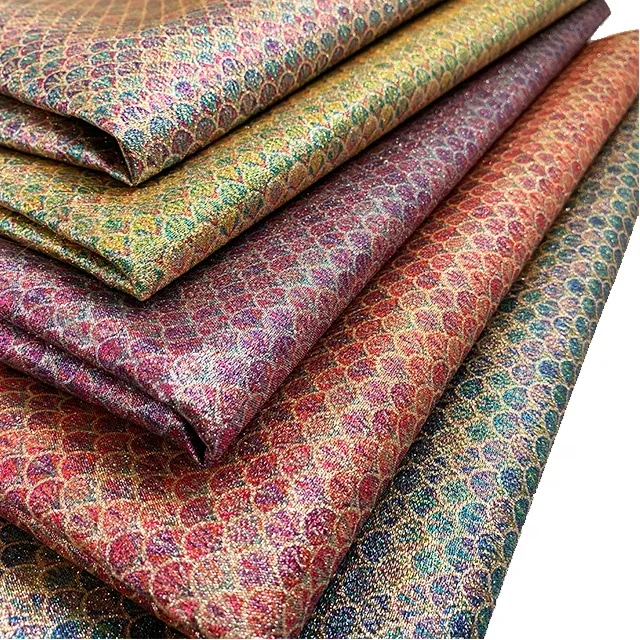 Southeast Asia Style Fish Scale Printed Glitter Fabric for Bows , Bags And Shoes