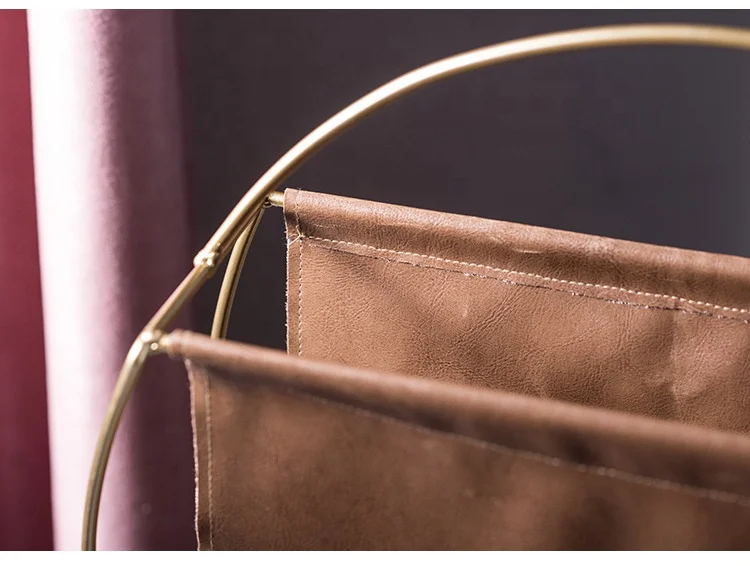 Modern Magazine Storage Rack Living Room Bedroom Standalone Storage Decorative Desktop Leather Metal Book File Holder