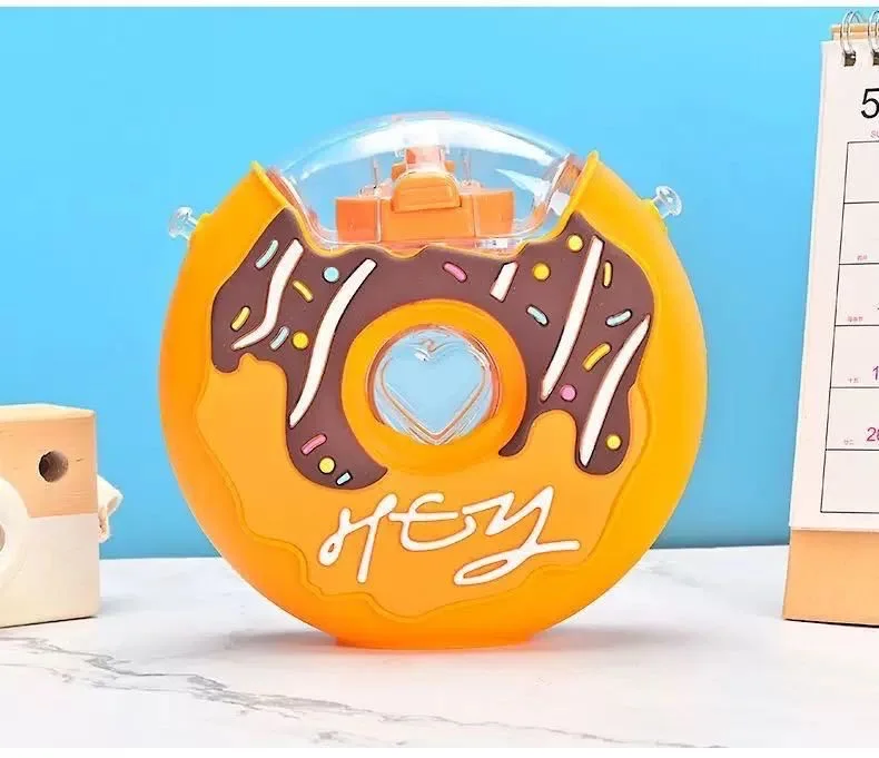 New Cute  Cartoo Donuts Water Bottle for Kids  Creative Silicone Portable  children cup  with Straw student Water Bottles Gift