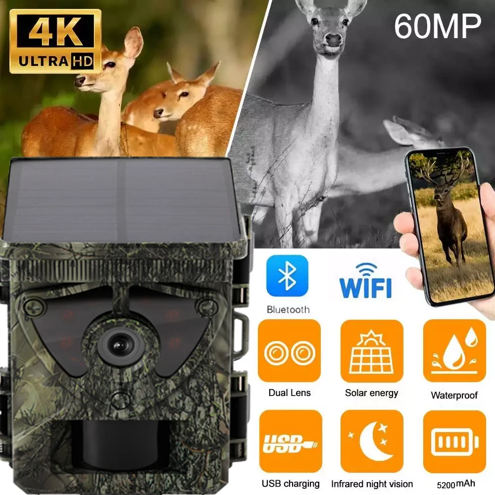 BSTCAM APP 2.0 inch display wifi wildlife waterproof digital trail hunting camera with a built-in solar panel Scouting Camera