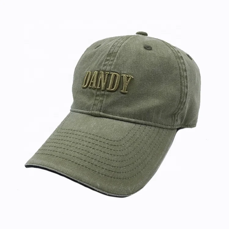 Wholesale Custom LOGO Vintage Distressed Unstructured Washed Olive Cotton Twill 6-Panel Embroidered Baseball Golf Cap