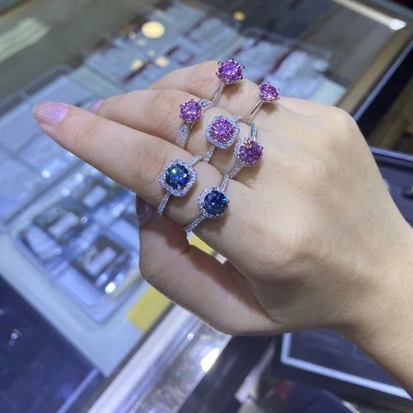 Fancy Gems Manufacturers Direct 1.0ct Pink Yellow Color Moissanite 925 Sterling Silver Halo Ring With Gra certificate