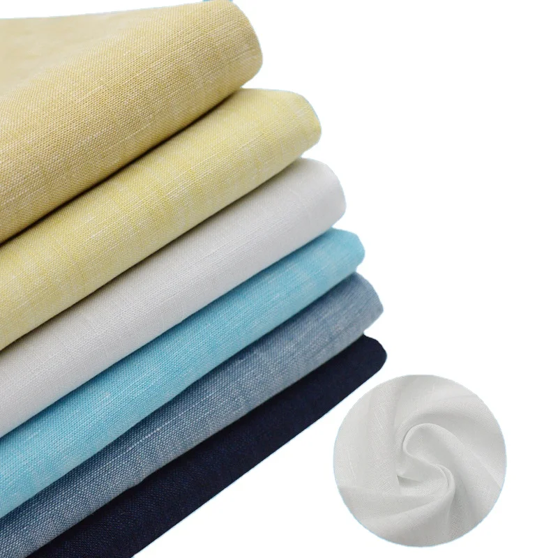 Насыщенные цвета весна-лето тонкая Удобная однотонная хлопчатобумажная ткань тканая окрашенная для рубашки чистая льняная