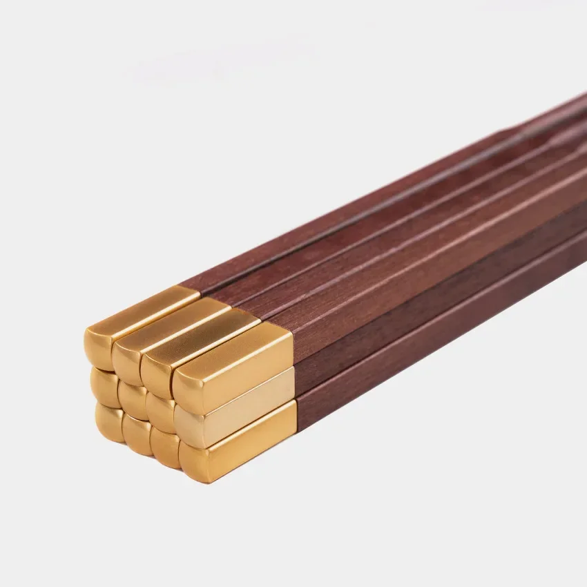 Household Copper Headed Chinese Chopsticks Natural Mahogany Chopsticks High-temperature Resistant Chinese Family Chopsticks