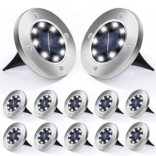 Outdoor IP65 Waterproof Grass Landscape Path Stainless LED Garden Disk Light Underground Steel Solar Buried Lamp