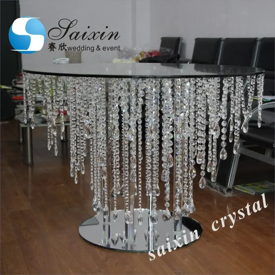 Factory Sale Wedding Luxury Cake Table Glass Centerpiece Mirror Hanging Crystal Wedding Cake Table