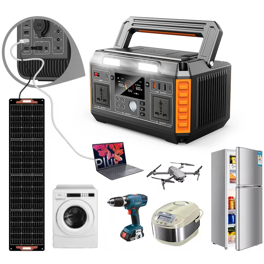 Camping Solar Portable Power Station 600w Wireless Charging Generator Solar Generator Portable Power Station  Lithium Battery