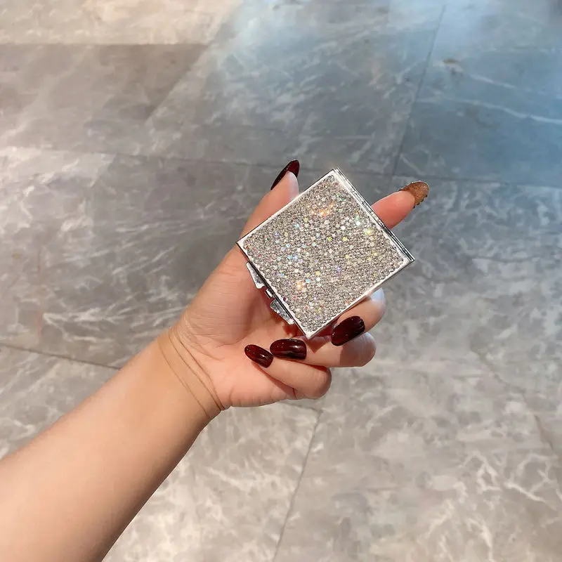 Hair salon gift pocket size compact makeup folding crystal mirror giveaway