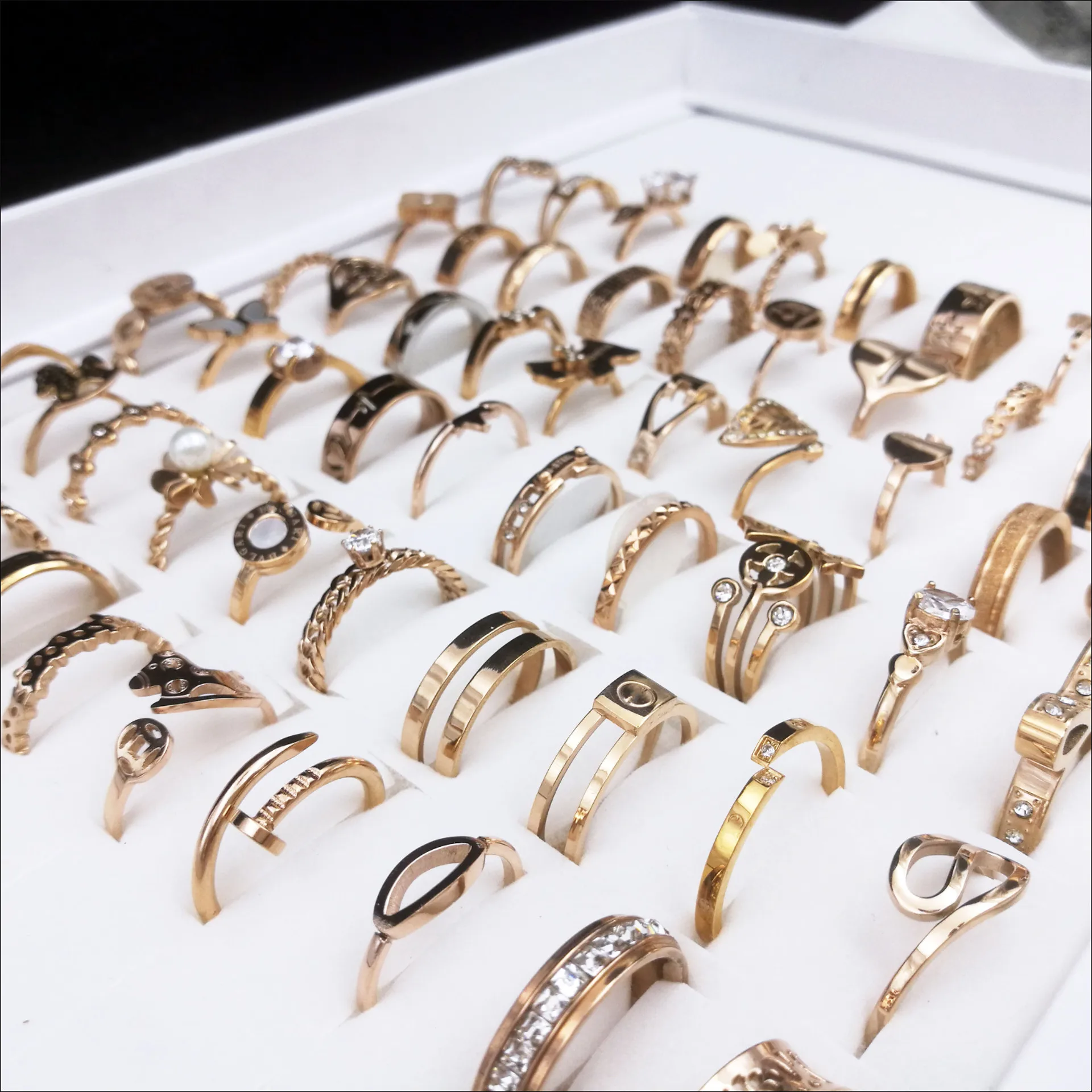 Wholesale bulk cheap rose gold stainless steel rings men women bulk lot mixed designer rings