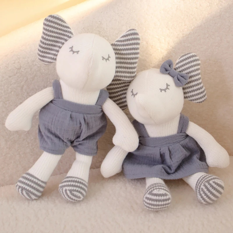 Luxury Cute Handmade Newborn Baby Soft Toy Knit Crochet Doll Stuffed Baby Sleeping Knitted Elephant Plush Toys
