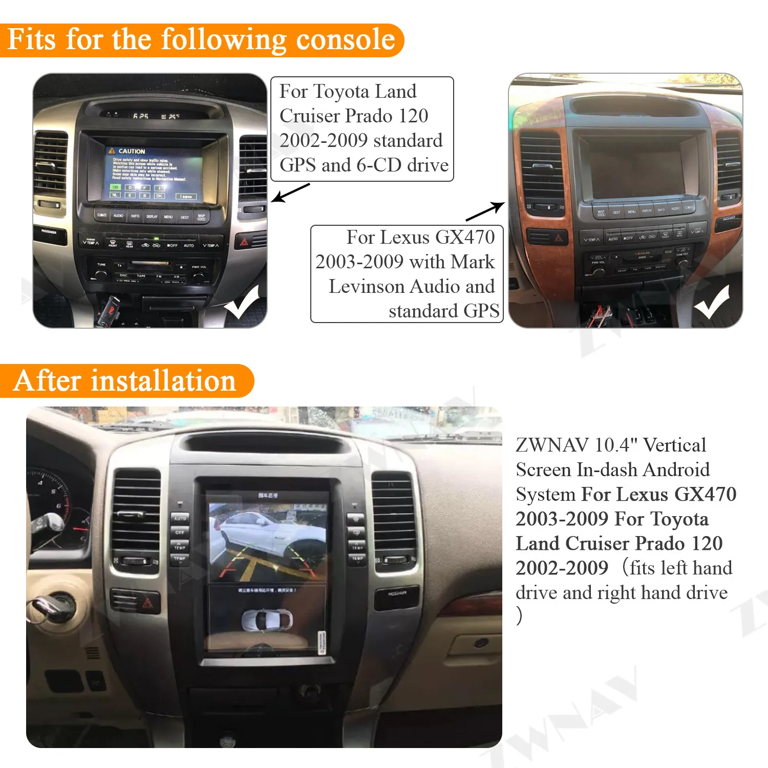 ZWNAV Android 9.0 Car Multimedia DVD Player For Toyota Land Cruiser Prado 120 2002-2009 car GPS Audio Radio stereo head unit