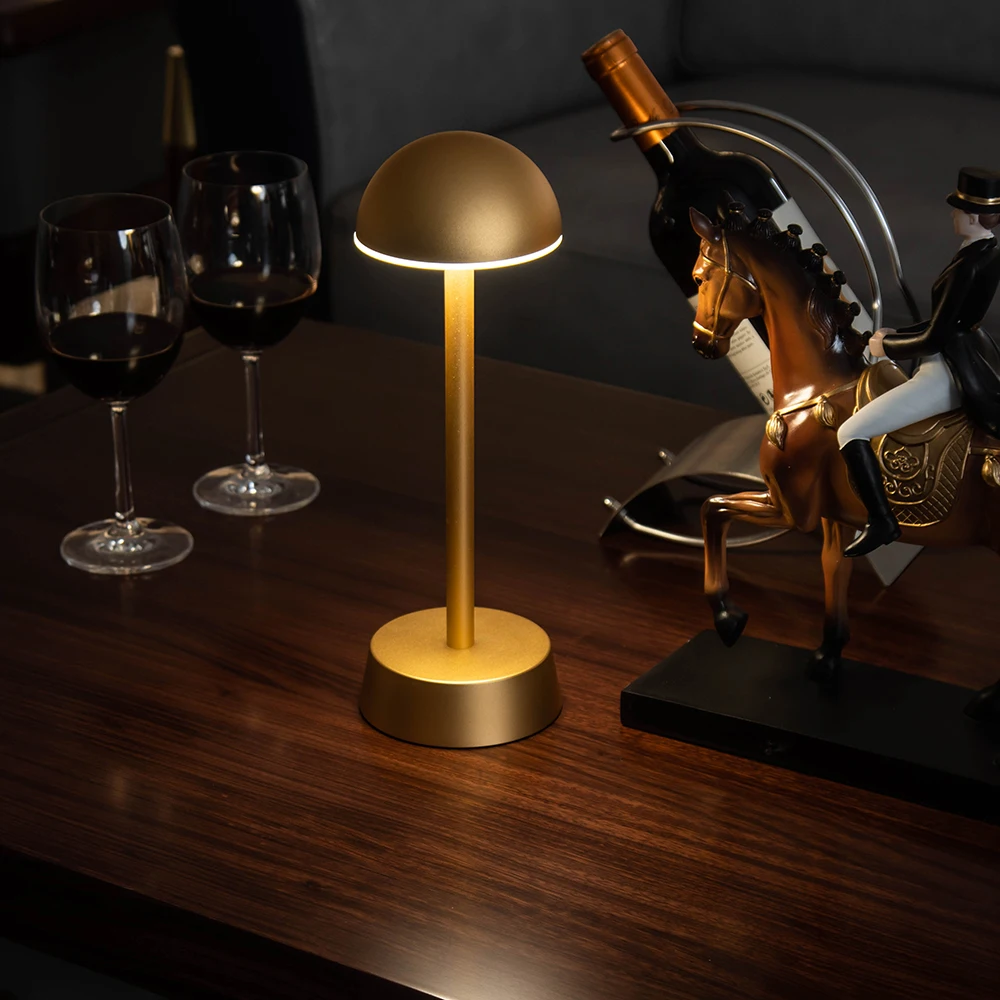 Aluminum Cordless Table Lamp Mushroom Portable LED Desk Lamp 5000mAh Battery Operated 3 Color Stepless Dimming Up for Restaurant
