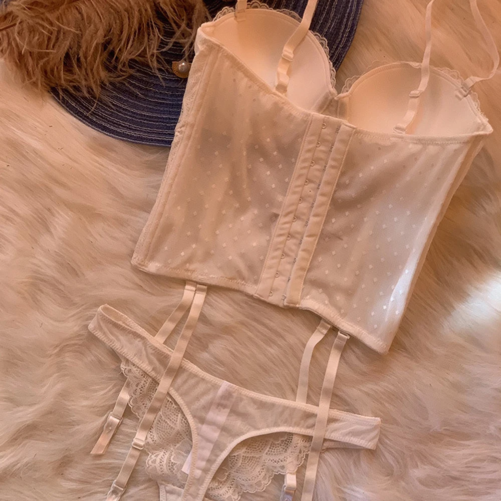 6619 Sexy Shaper Lingerie Set With Garter Women Bra Thongs Shapewear Set Lace Push Up Corset Underwear For Ladies