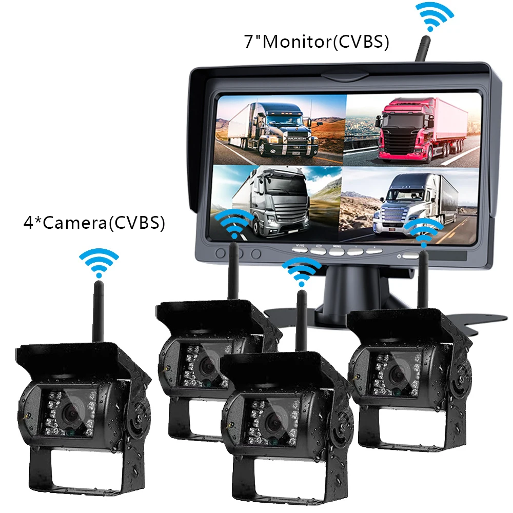 Wireless Truck Monitor Night Vision 2.4G Wireless Camera System Car Reversing Truck Security Camera 7inch 4CH DVR for Bus Van