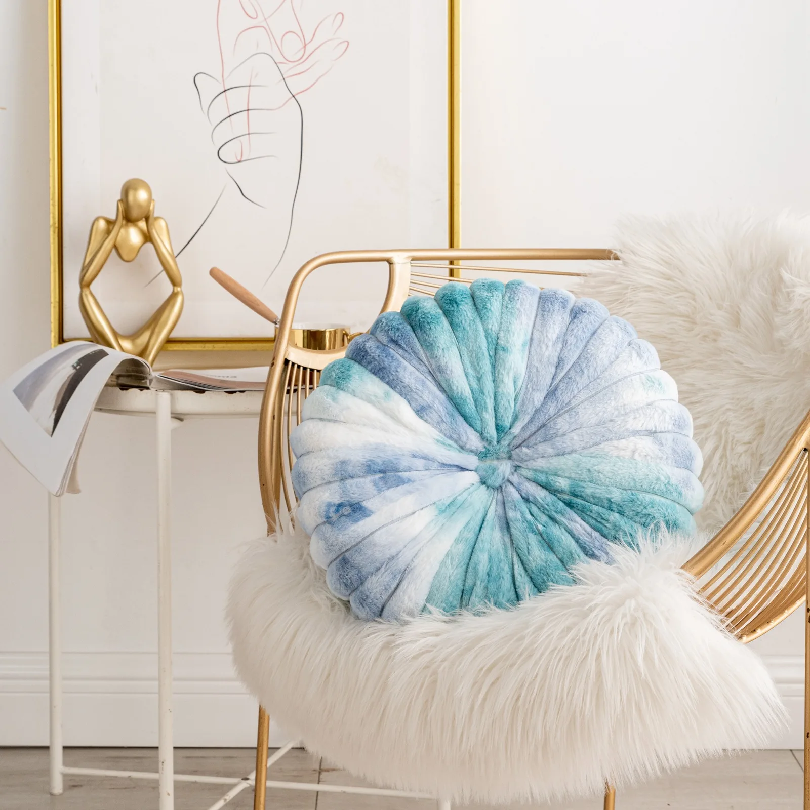 Amity Ins Style Round Pumpkin Pillow Tie Dyed Stripe Handmade Wheel Pillow Sofa Cushion Bedside Seat Cushions for Home Decor