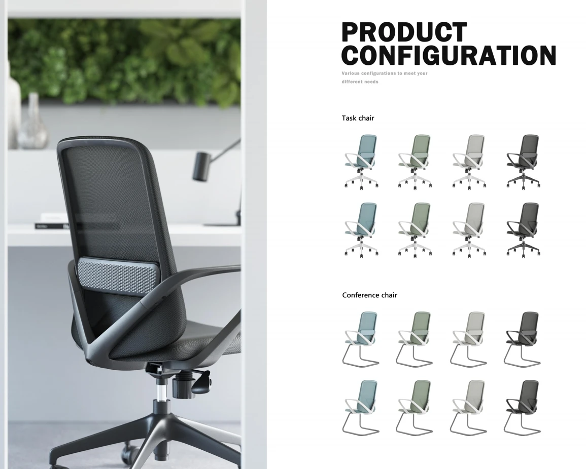 Adjustable 360 Rotation Work Chair Mesh Backrest Office Chair Back Frame Mute Aluminum Alloy Feet Ergonomic Office Mesh Chair