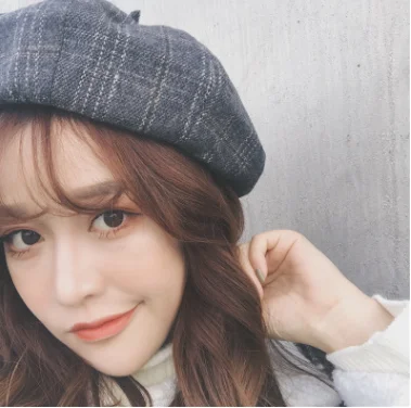 
Plaid pumpkin hat children autumn and winter Korean fashion literature retro Beret Japanese soft girl with British octagonal hat 