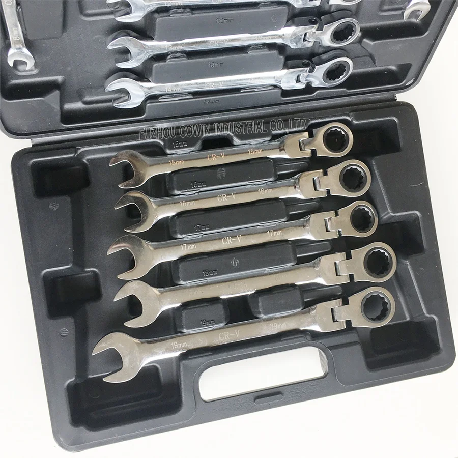 8-19mm chrome vanadium steel CrV flexible gear wrench set 12pieces flex head ratcheting combination spanner set
