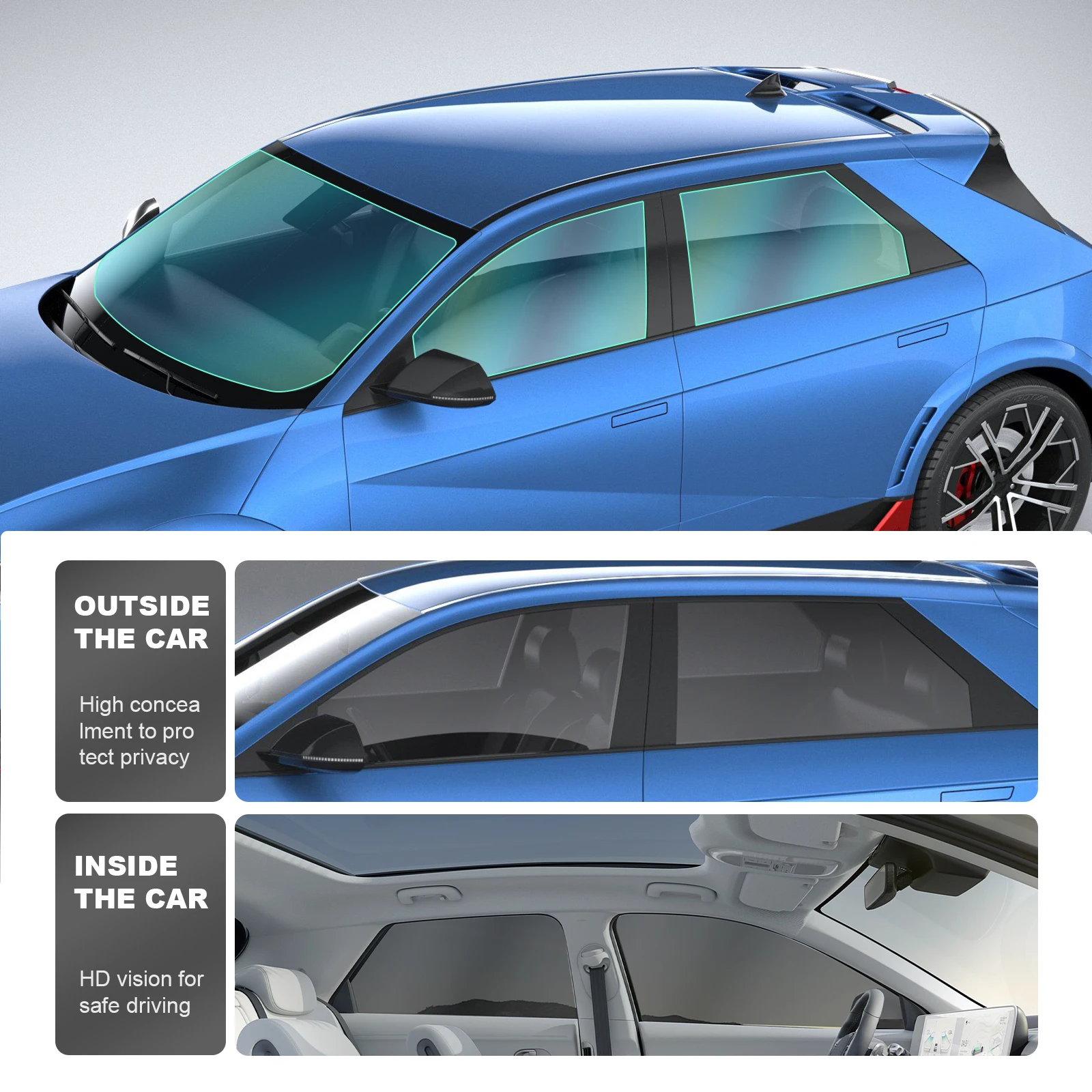 2022-2024 Hyundai IONIQ5 Window Tint Film PVC Solar Film with UV Protection Color Changing PET Body Made for Interior Sunroof