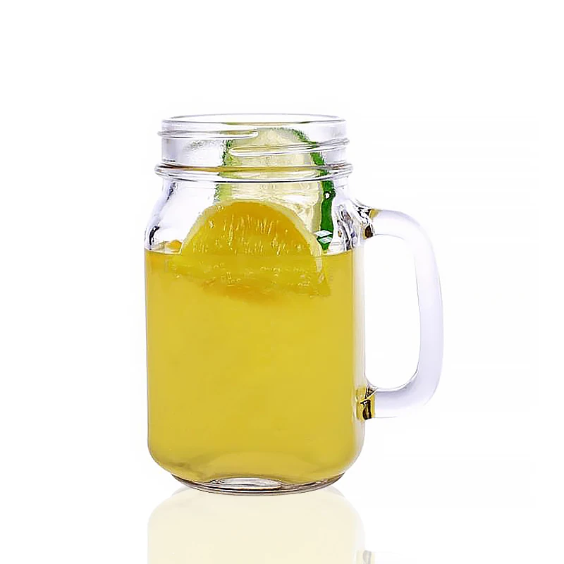 Wholesale Clear  Custom Logo Printing Embossed Bubble Tea Mason Jar Glass With Lid 16oz With Handle