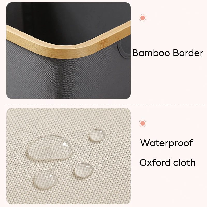 NISEVEN Large Foldable Storage Basket Closet Storage Laundry Hamper With Bamboo Handle Waterproof Oxford Cloth Storage Basket