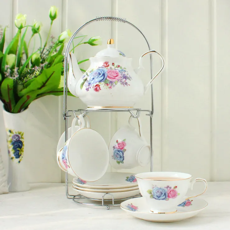 Porcelain Tea Sets British Royal Series with Teapot Sugar Bowl Cream Pitcher Teaspoons  Suitable for Wedding, Party