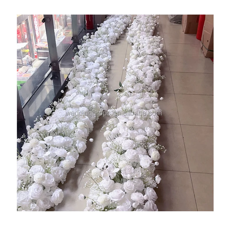 baby breath white rose artificial flower runner decor flower arrangement panel for wedding event decoration