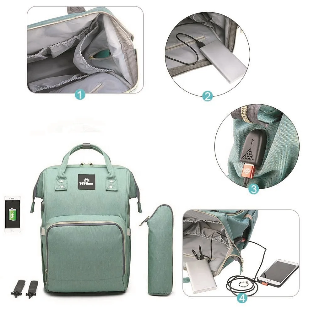 Large Capacity Nylon Waterproof Black Travel Backpack Designer Nursing Bag for Baby Care Hot USB Mummy Maternity Nappy Bag